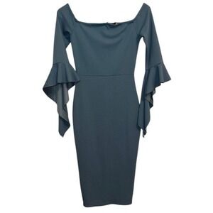 Missguided Bodycon Dress Off Shoulder Bell Sleeve Cocktail Party Dress US Sz‎ 1